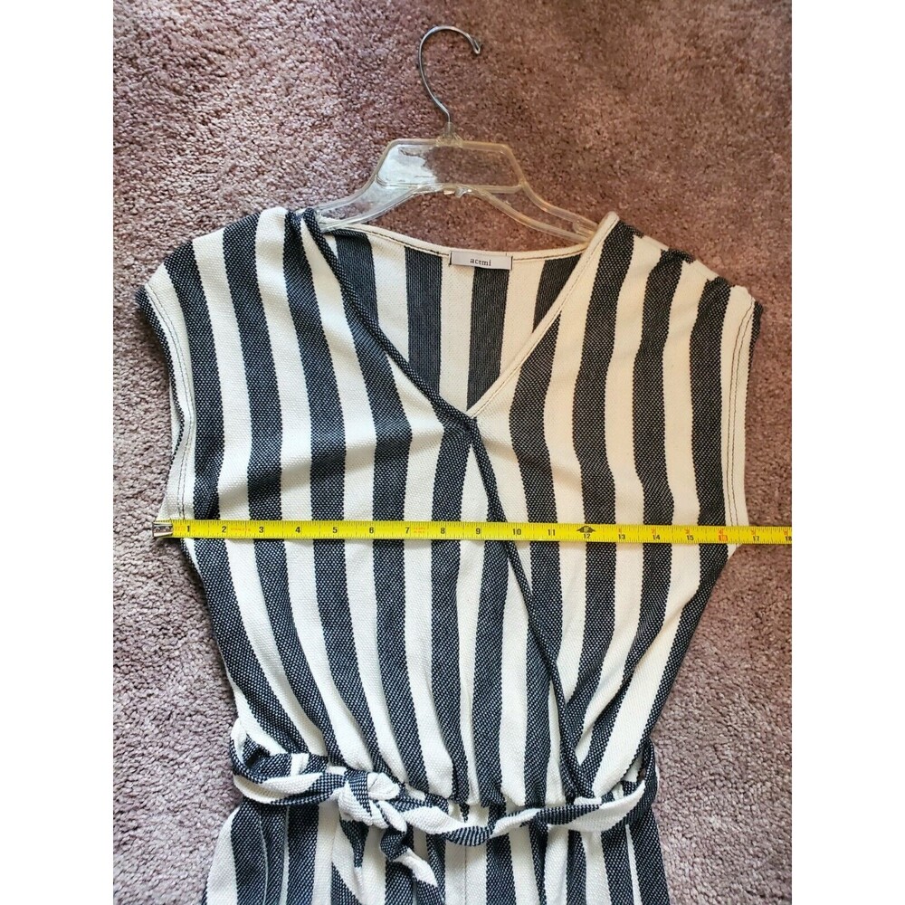 Acemi Striped Jumpsuit Cropped Leg Elastic At Waist Modesty Button At Chest - Picture 7 of 8
